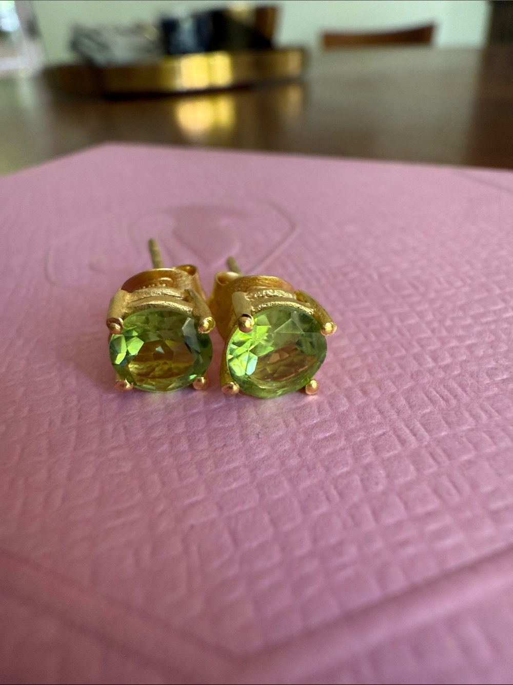 Gold Peridot Green Stud Earrings - Women Jewelry